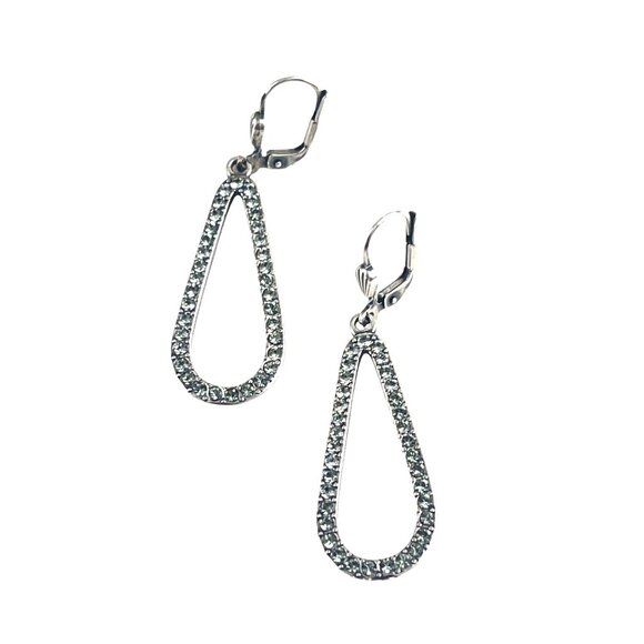 Rhinestone Open Teardrop Leverback Dangle Earrings In Silver-Tone Metal - Picture 1 of 5